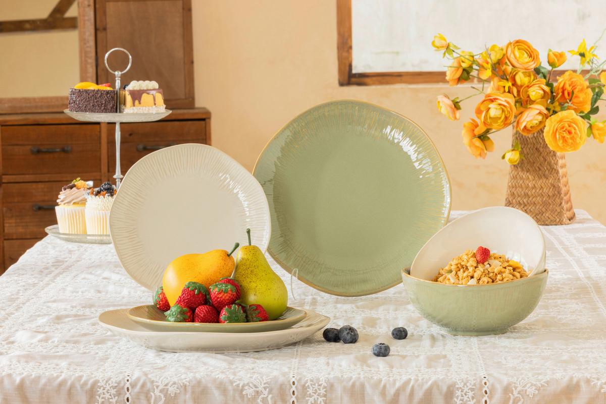 Tafelservice Lola - Creme/Hellgrün, Design, Keramik - Luca Bessoni