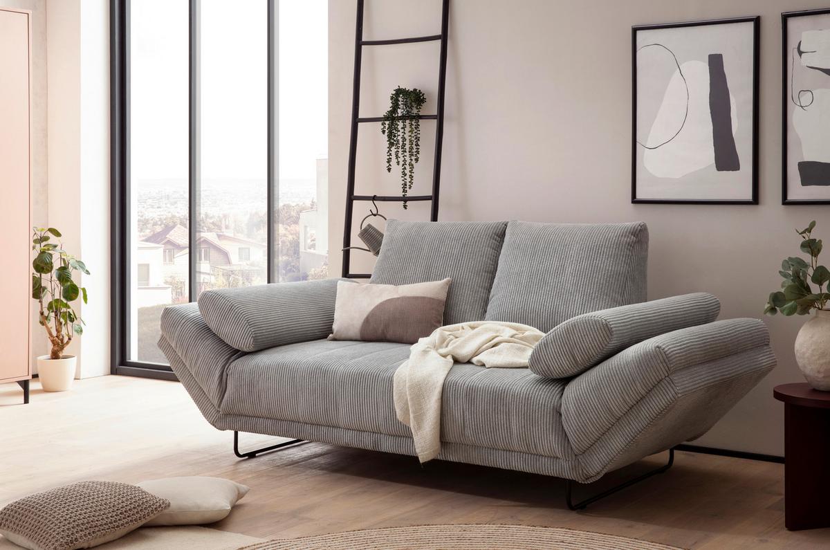 Schlafsofa Hellgrau B: 210 Cm - Hellgrau/Schwarz, Design, Textil (210/95/97cm) - MID.YOU