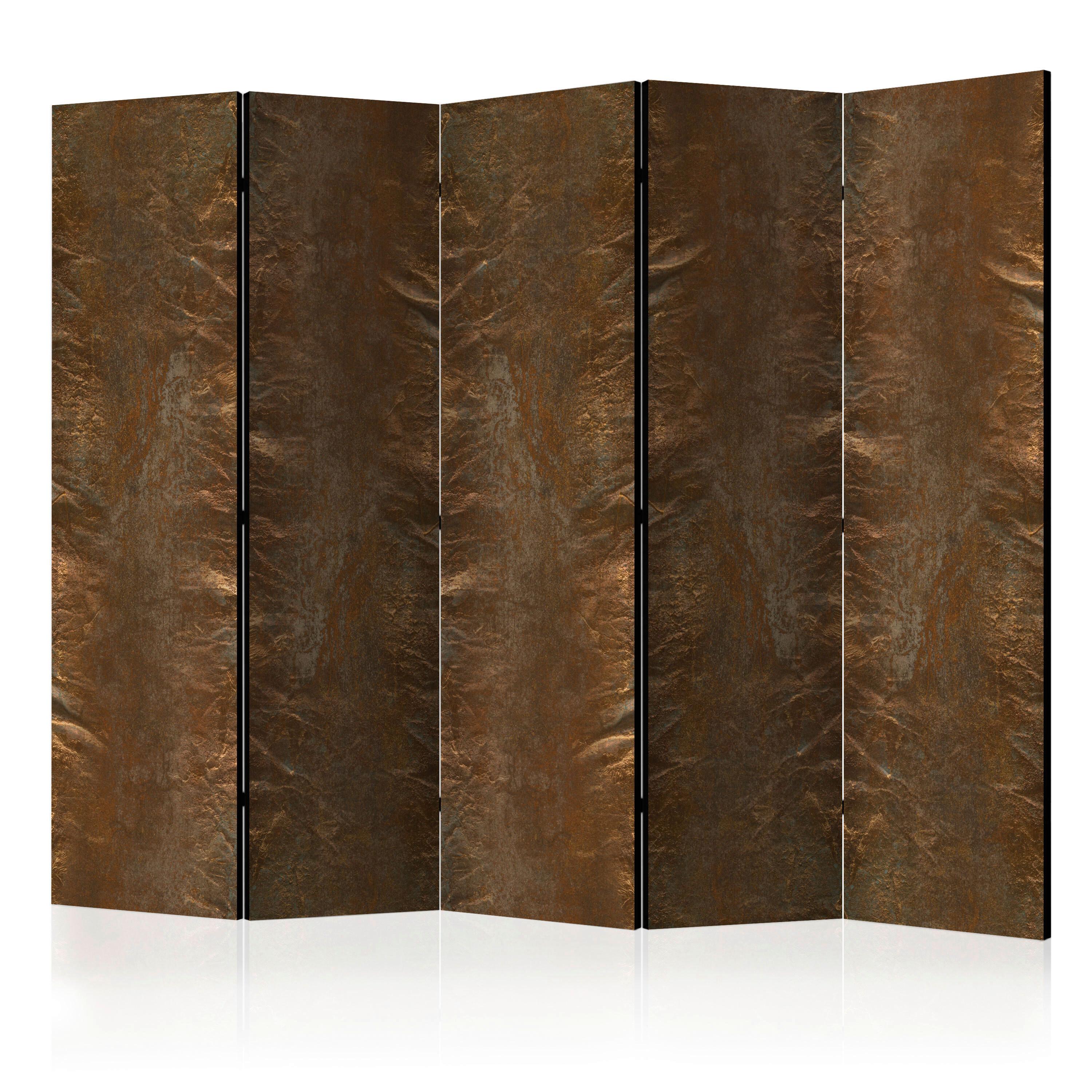 Paravent Braun Goldfarben B: 225 cm - Goldfarben/Braun, Basics, Holz/Textil (225/172/3cm) - artgeist