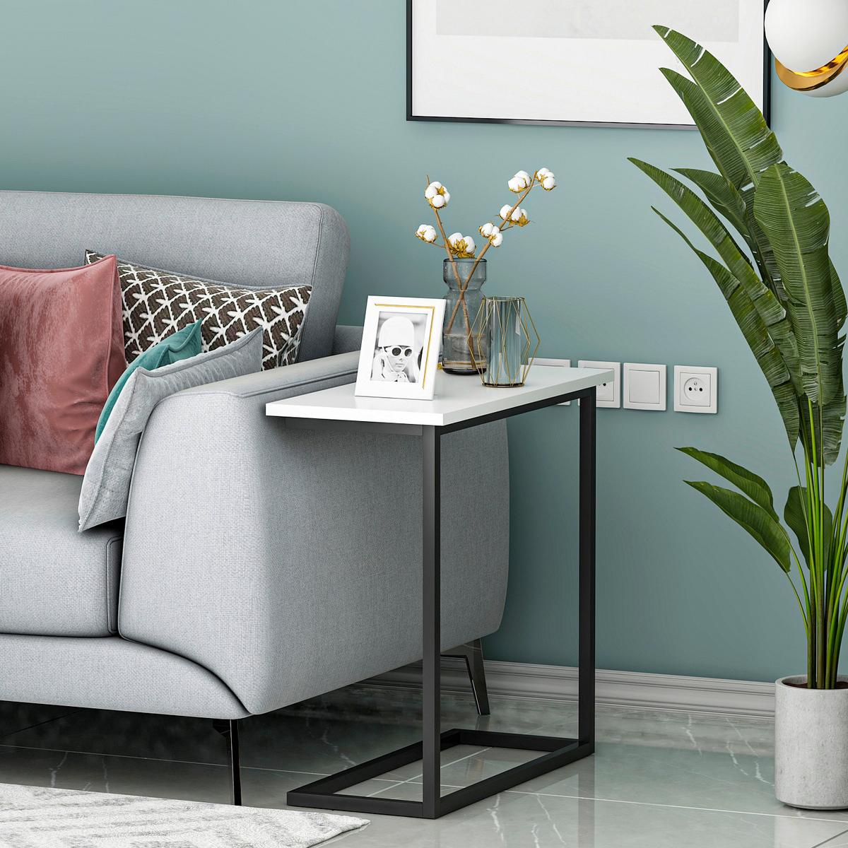 Beistelltisch Narin Weiß B: 64 cm - Schwarz/Weiß, Design, Holzwerkstoff/Metall (64/30/62cm) - Livetastic