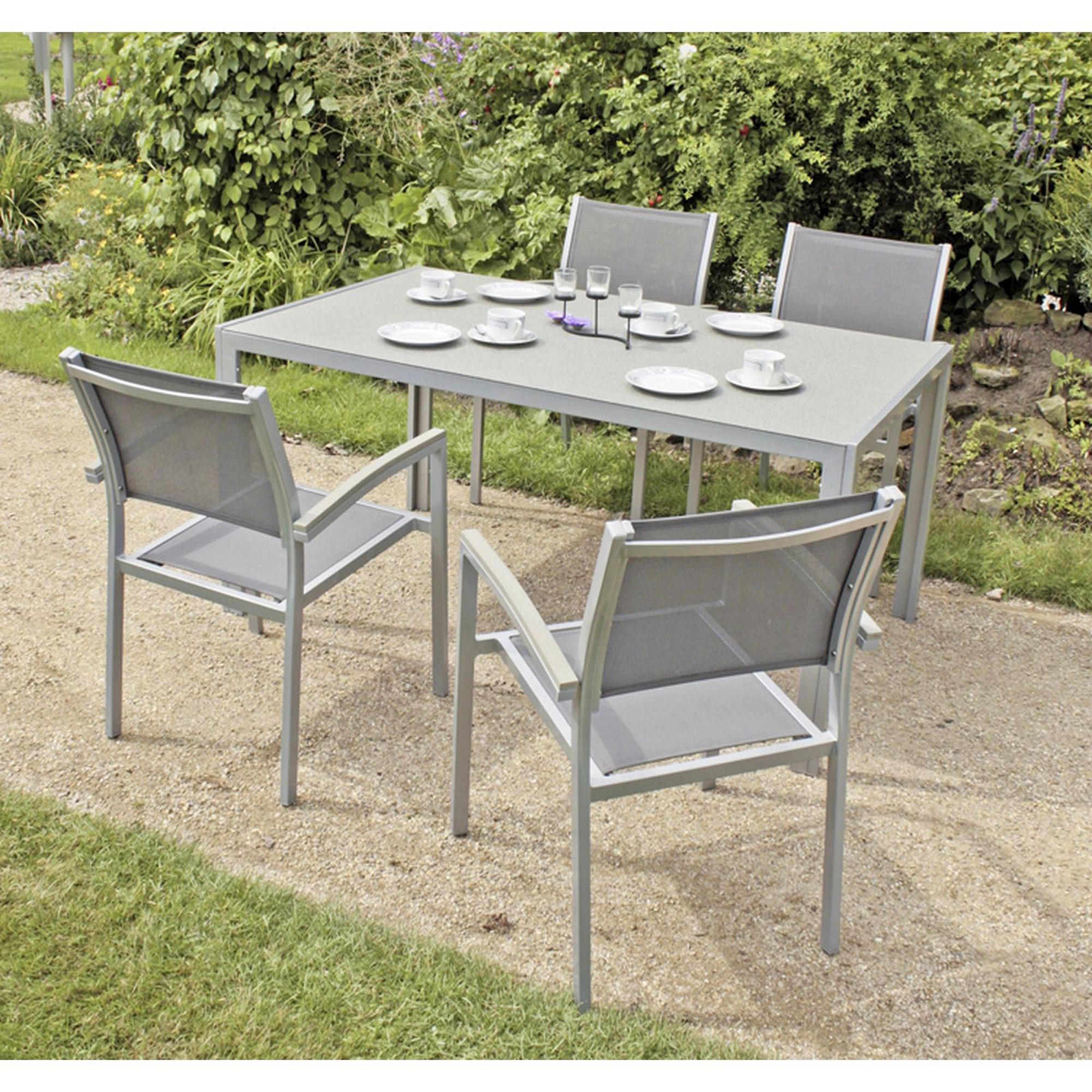 Gartentischgruppe Grace - Silberfarben/Grau, Basics, Glas/Kunststoff - Gardenson