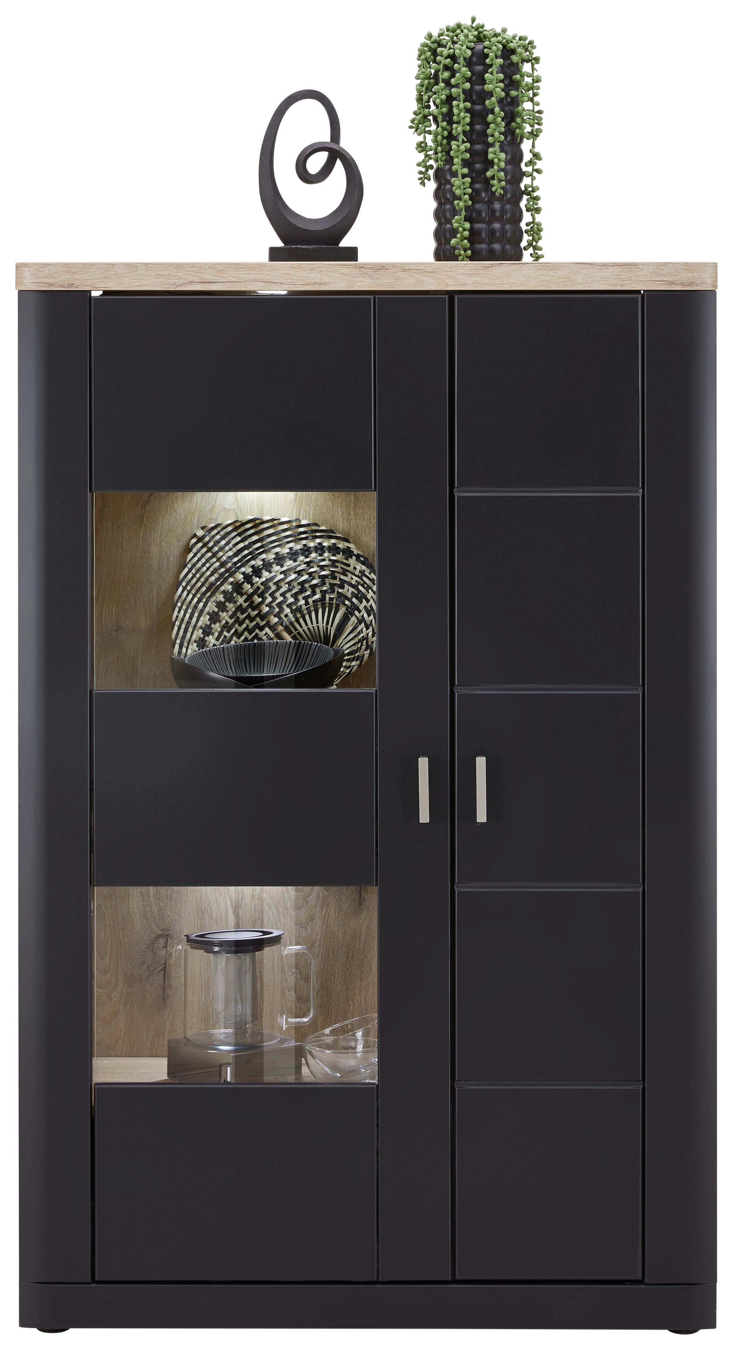 Vitrine Game B: 91 cm Schwarz Matt/Eiche Dekor - MODERN, Holzwerkstoff (91/140/41cm)