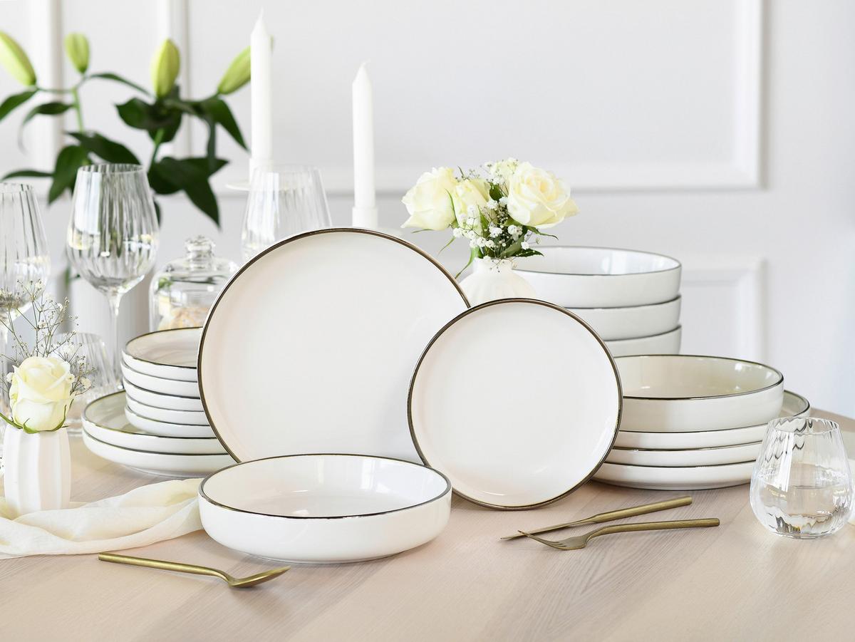 Tafelservice 18-Teilig weiß - Goldfarben/Creme, Basics, Keramik - Creatable