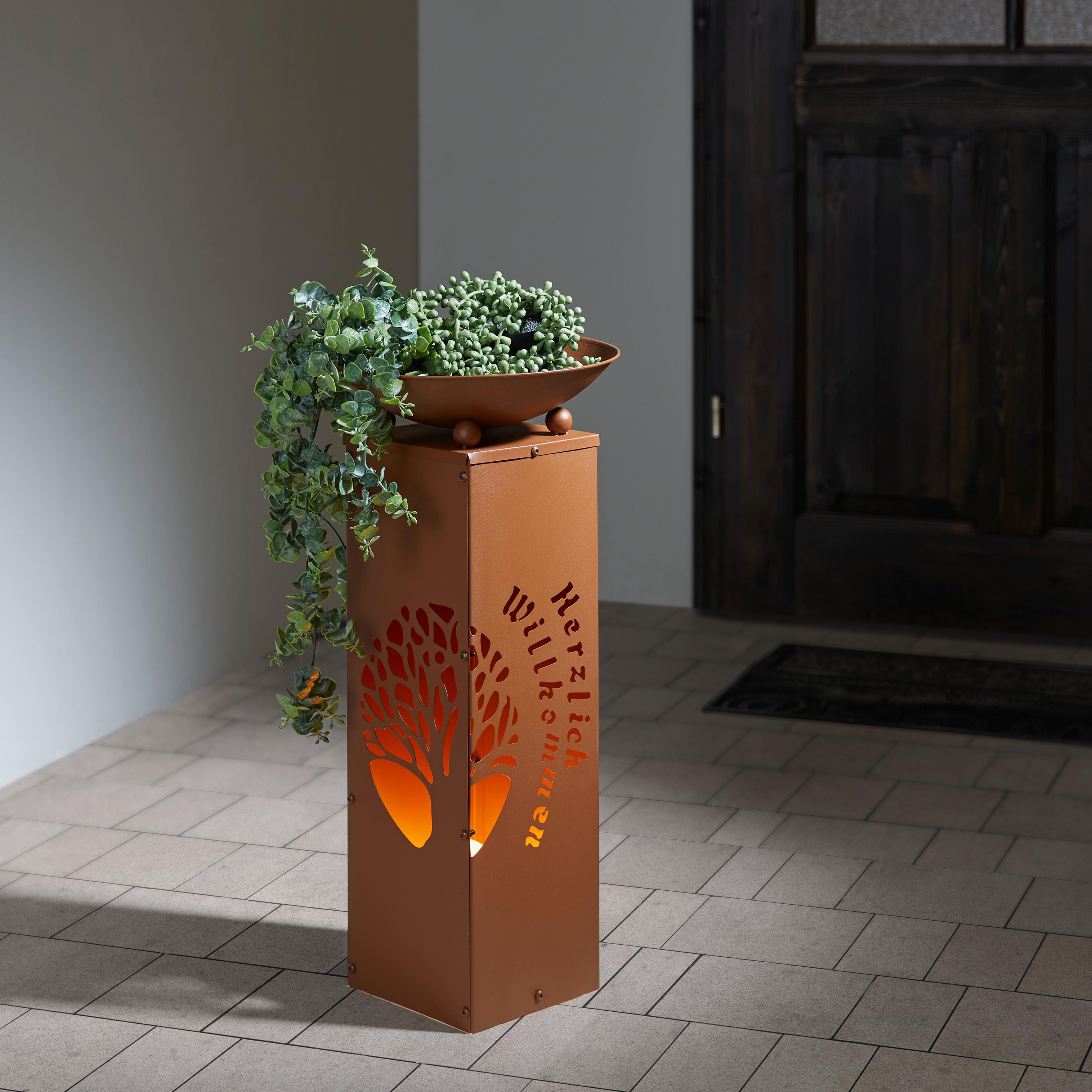 Led Dekosäule mit Schale Welcome H: 59 cm - Rostfarben, Basics, Metall (28/28/59cm)