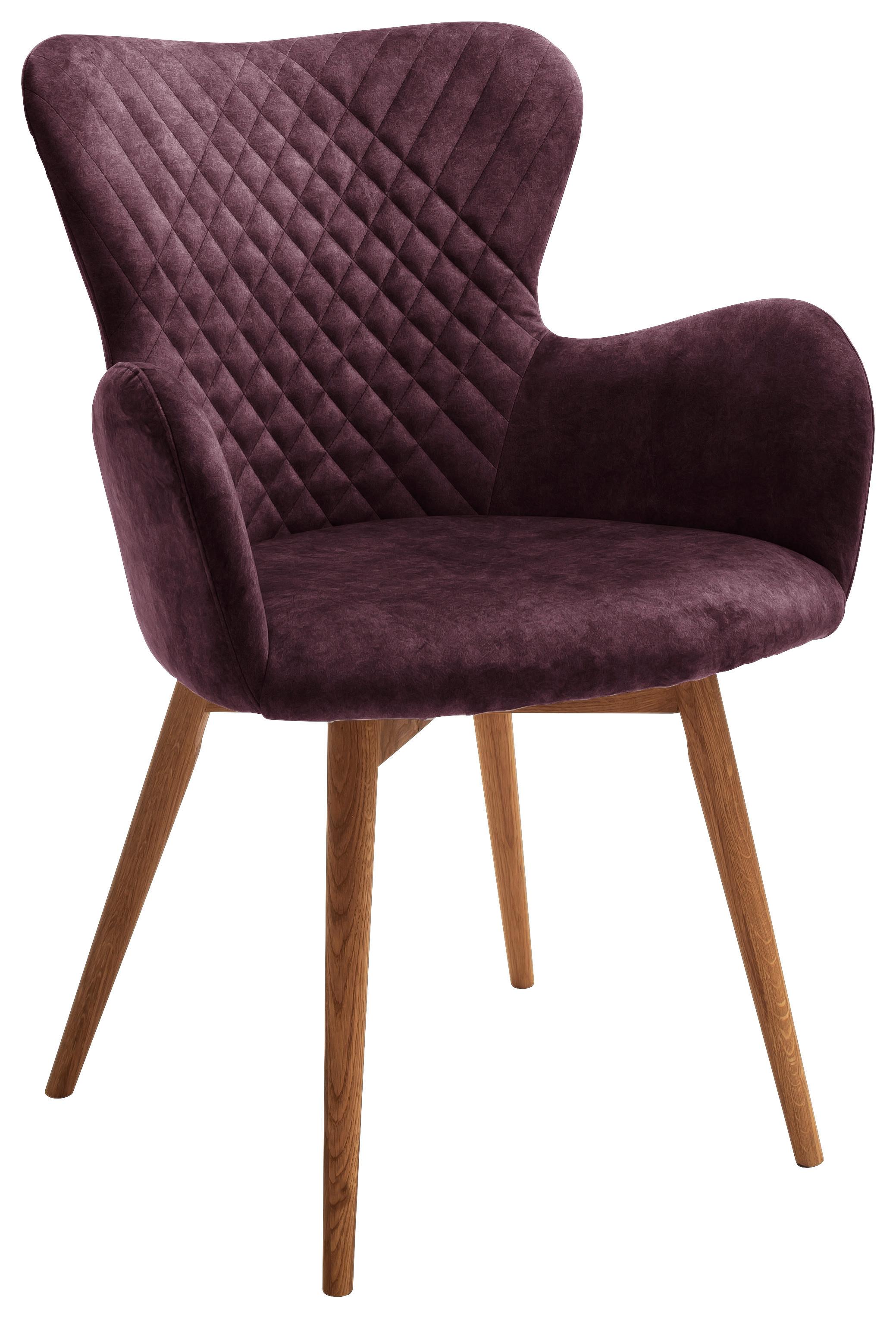 Armlehnstuhl Sarander Bordeaux Gepolstert/Echtholz Beine - Eichefarben/Bordeaux, Natur, Holz/Textil (62/87/65cm) - MID.YOU