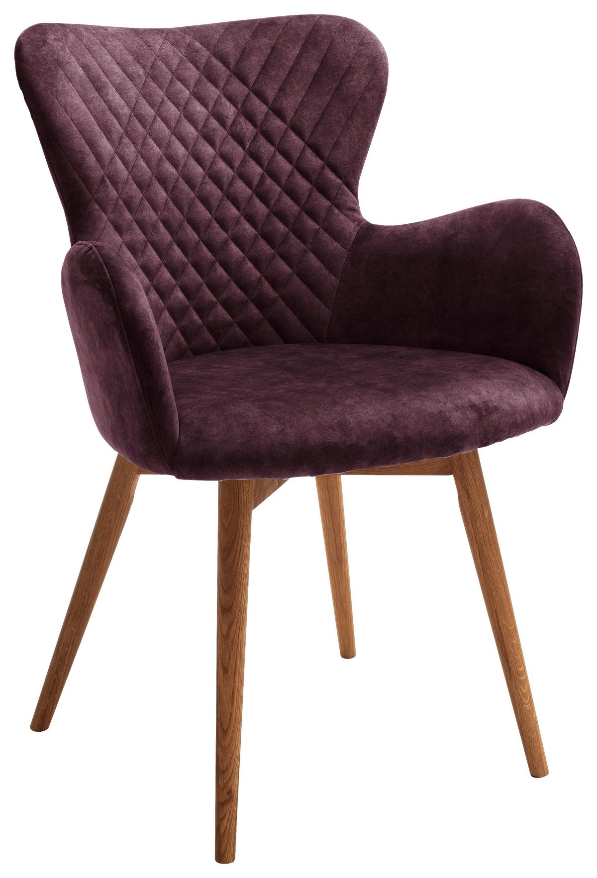 Armlehnstuhl Sarander Bordeaux Gepolstert/Echtholz Beine - Eichefarben/Bordeaux, Natur, Holz/Textil (62/87/65cm) - MID.YOU