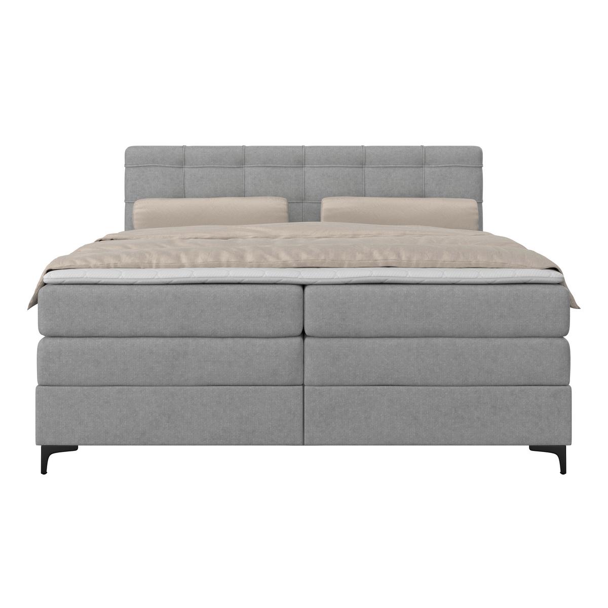 Boxspringbett MITTO Hellgrau 180x200 cm - Hellgrau/Schwarz, KONVENTIONELL, Textil/Metall (180/200cm)