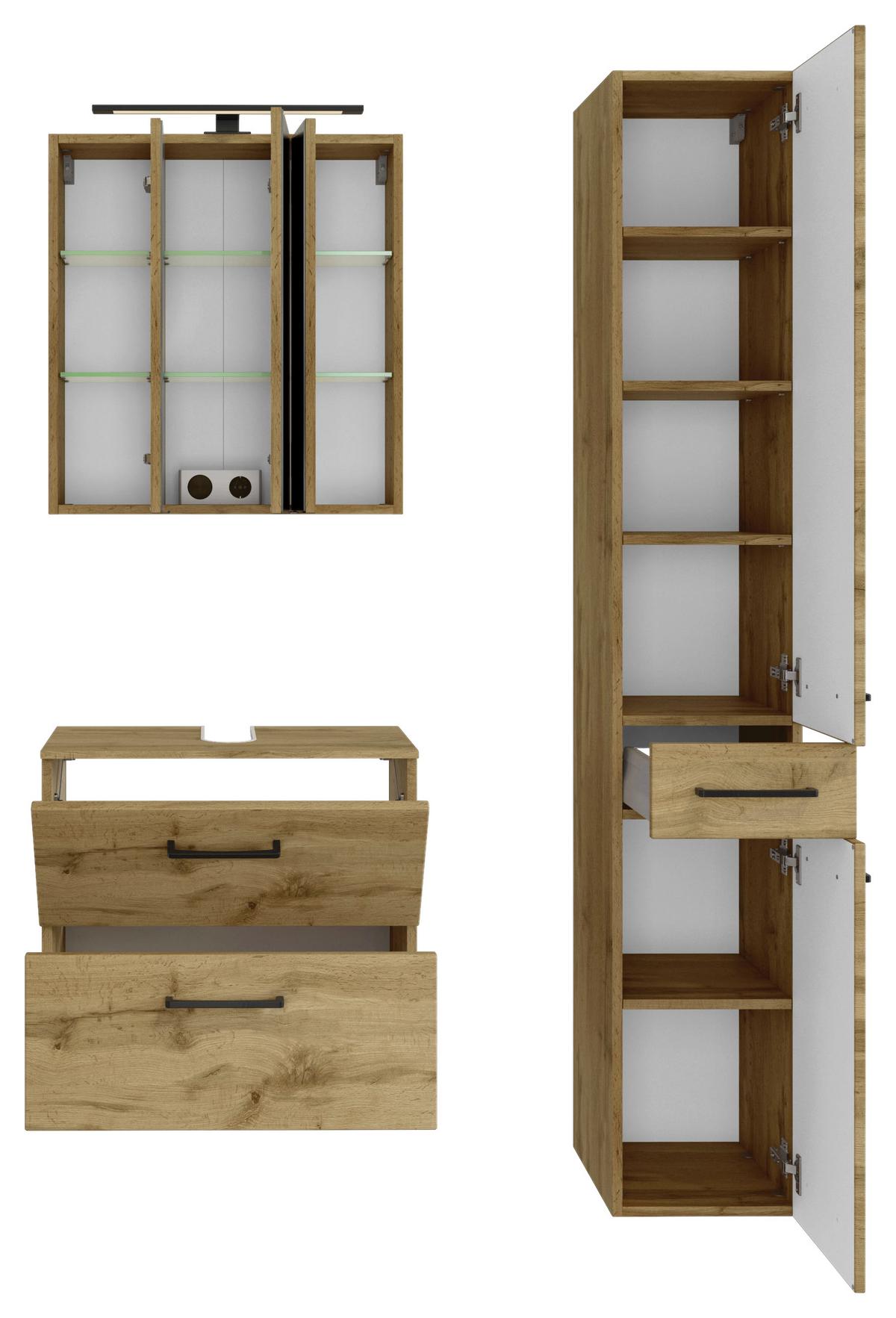 Badmöbel-Set Manchester B: 90 cm Eiche Wotan Dekor - Eichefarben, MODERN, Holzwerkstoff (90cm) - Held