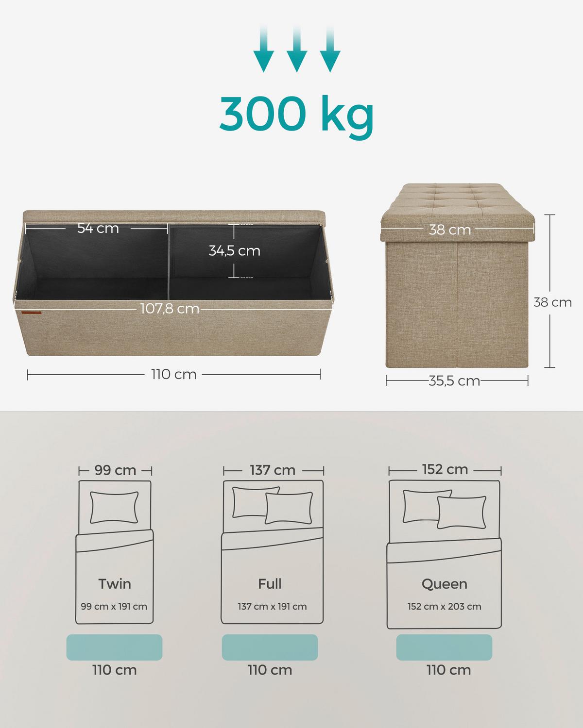 Sitzbox Beige B: 110cm - Beige, Basics, Holzwerkstoff/Textil (110/38/38cm)