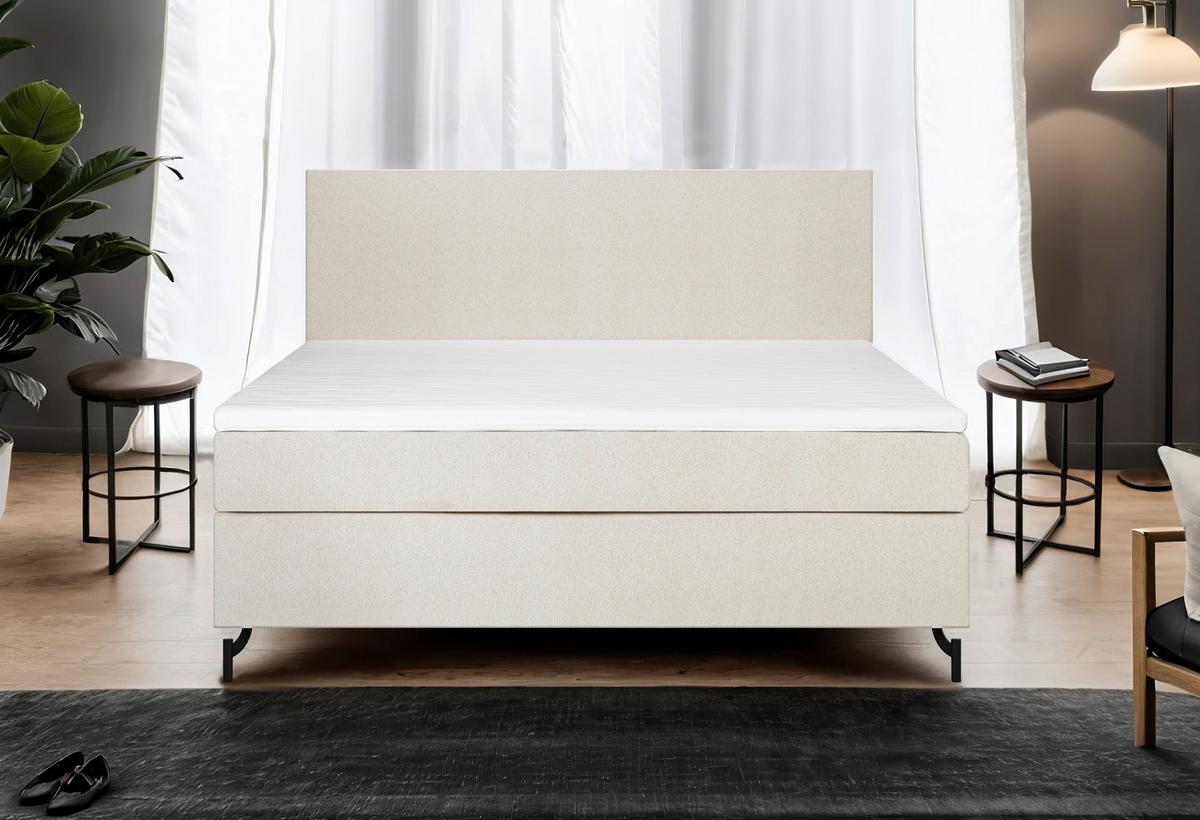 Boxspringbett mit Topper 140x200 cm Linz, Creme - Creme/Schwarz, MODERN, Textil (140/200cm) - MID.YOU
