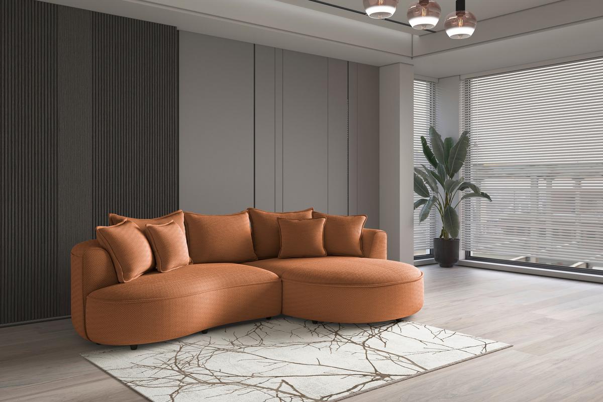 Rohová sedačka LEVI, pravá, terakota, so 7 vankúšmi - čierna/terakota, Modern, textil/plast (287/168cm)