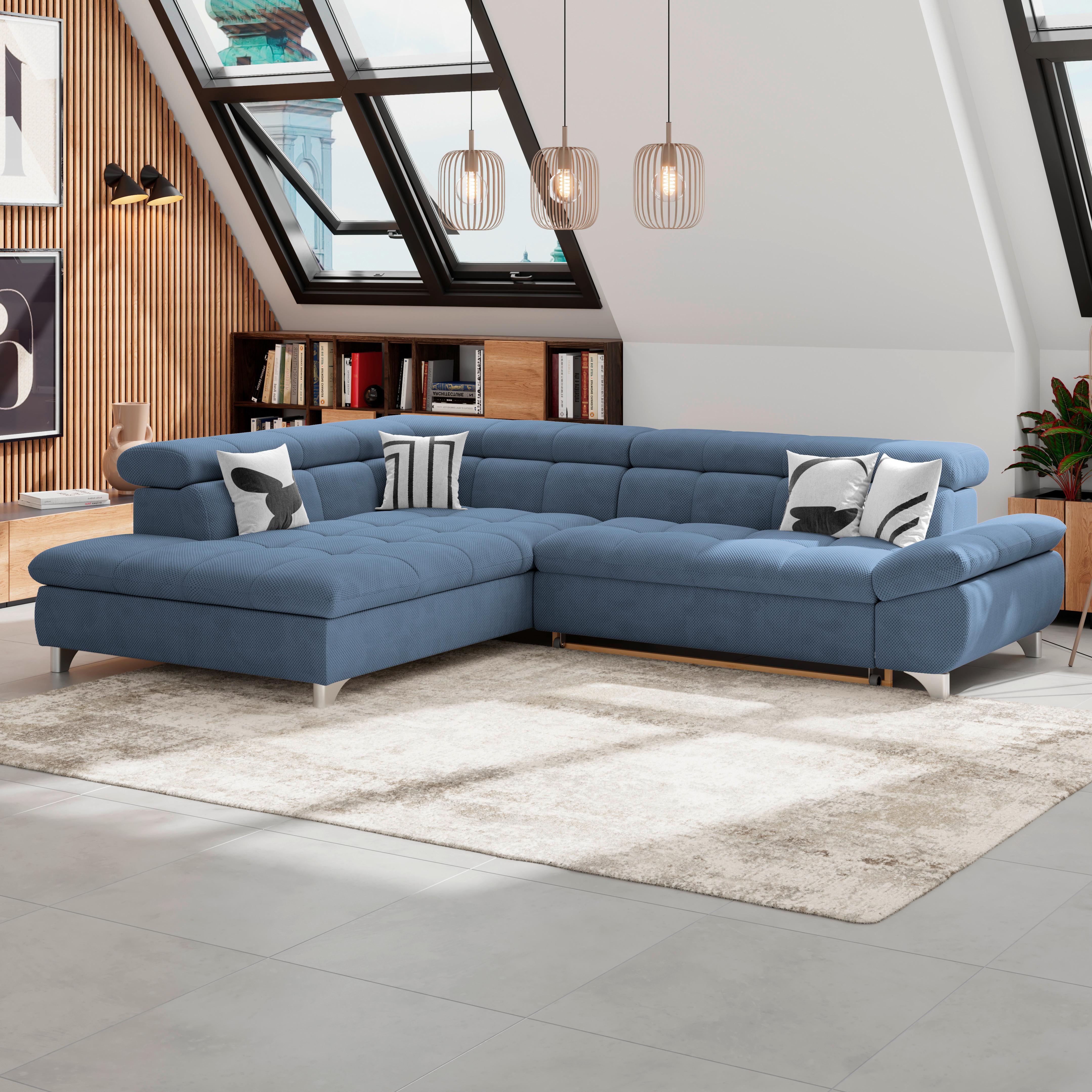 Ecksofa Gemini Dunkelblau, B: 234cm - Chromfarben/Dunkelblau, KONVENTIONELL, Textil (234/312cm)