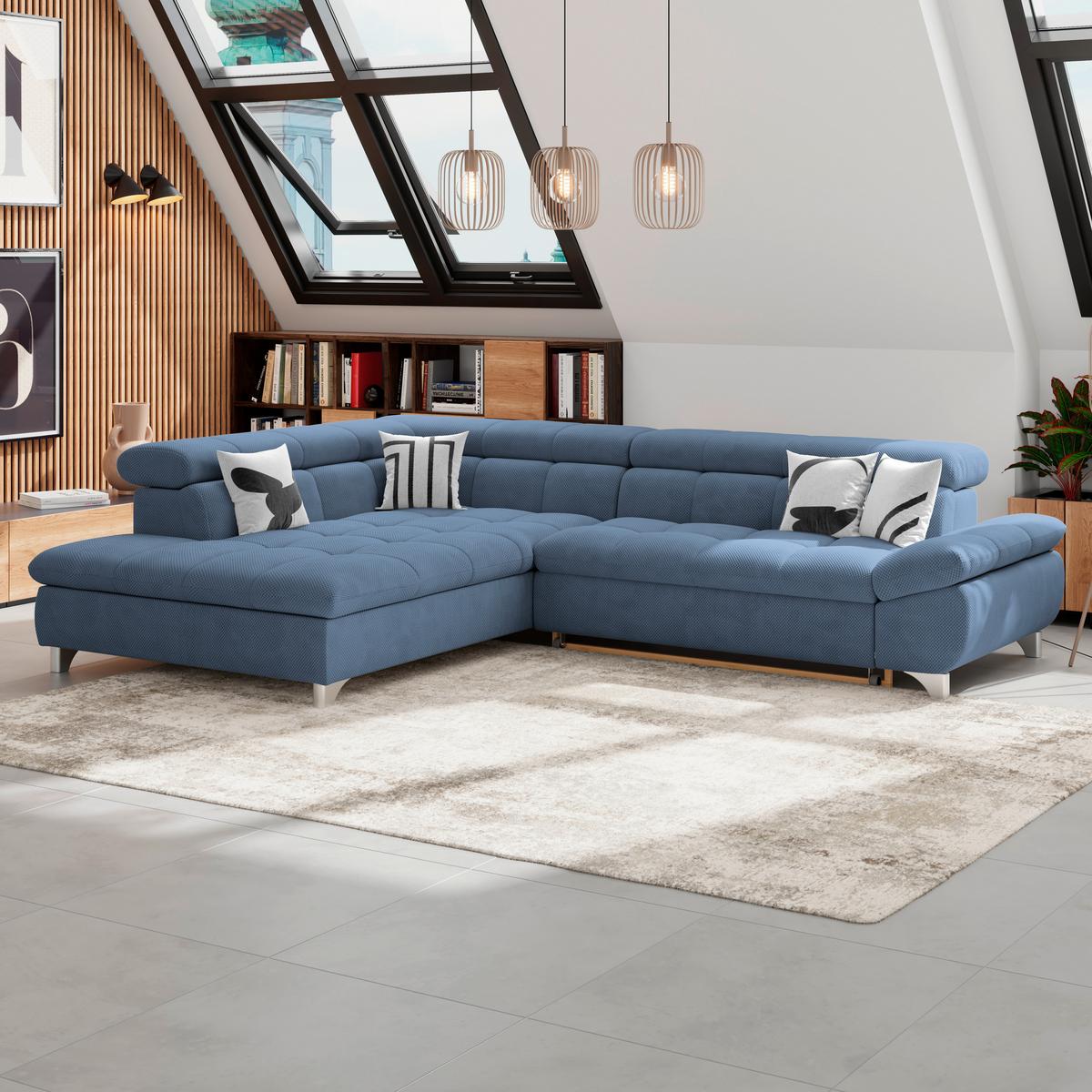 Ecksofa Gemini Dunkelblau, B: 234cm - Chromfarben/Dunkelblau, KONVENTIONELL, Textil (234/312cm)