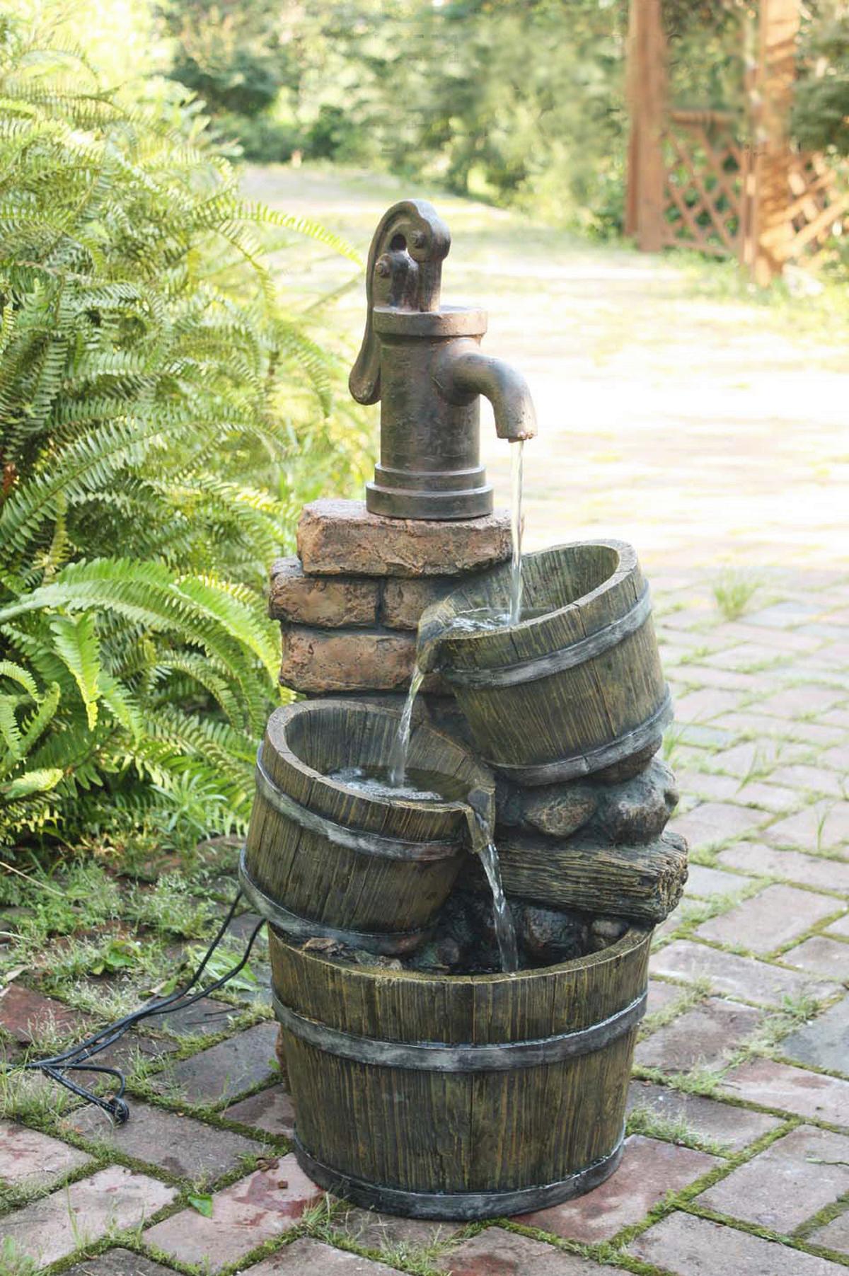 Gartenbrunnen Venetien Holz/-Steinoptik inkl. Zubehör - Basics, Kunststoff (34/75/34cm)