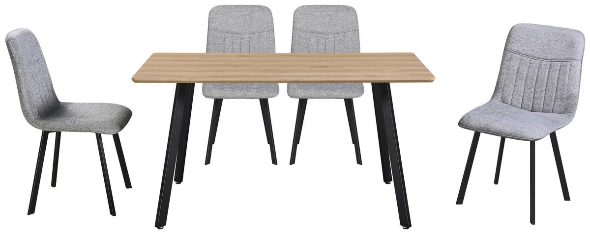 Tischgruppe Mackay 5-tlg. Weiß/textil Hellgrau, B: 140cm - Hellgrau/Weiß, KONVENTIONELL, Holzwerkstoff/Textil (140/46/75/88/80/57cm) - MID.YOU