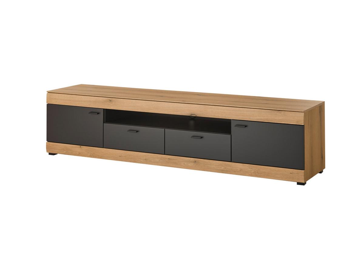 Lowboard Soleto Graphit-/Eichefarben B: 200cm - Eichefarben/Schwarz, Design, Holzwerkstoff (200/48/45cm) - MID.YOU