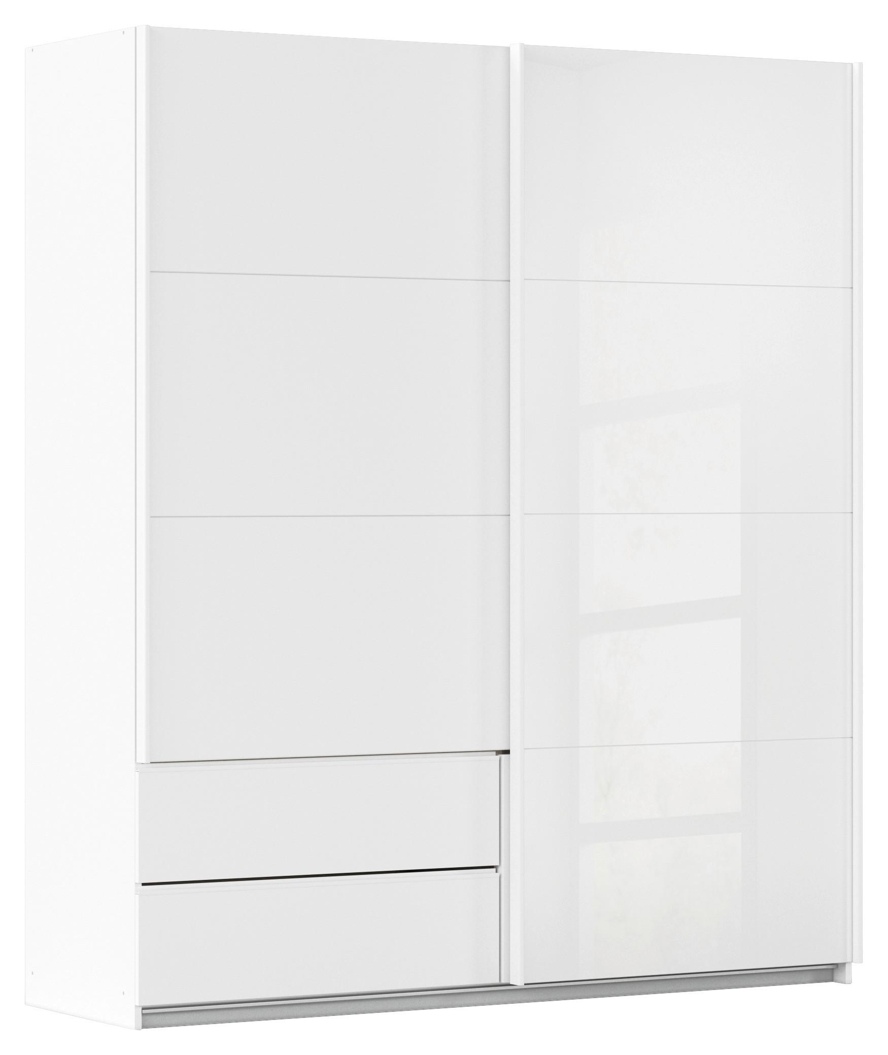 Schwebetürenschrank mit Glas 181cm Karpo, Weiß - Weiß, KONVENTIONELL, Holzwerkstoff (181/210/62cm)