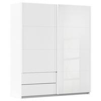 Skriňa s posuv. dverami ELARA biela/biele sklo, š. 181 cm - biela, Konventionell, kompozitné drevo (181/210/62cm)