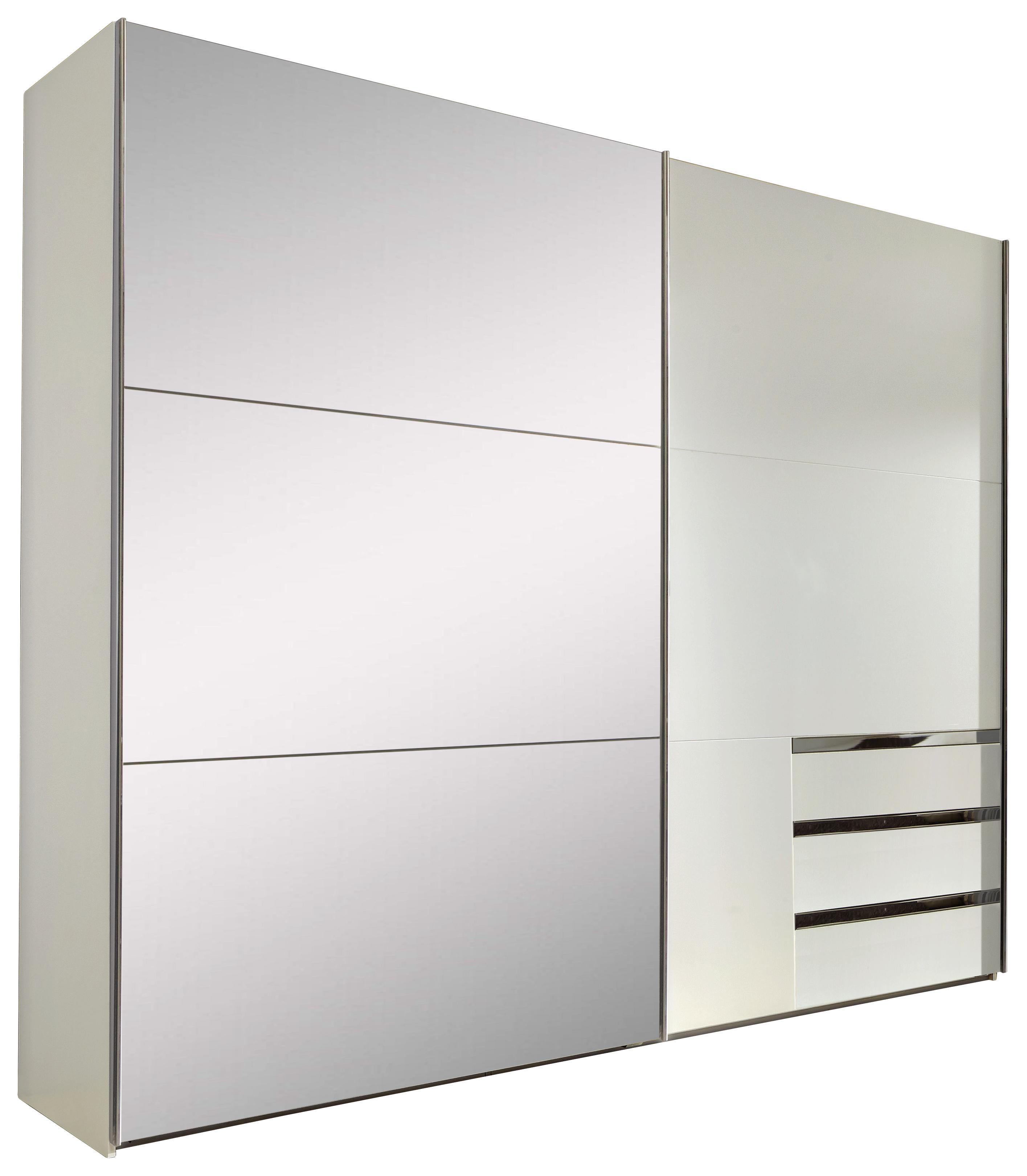 Schwebetürenschrank Level 36a B:200cm Weiß/spiegel - Weiß, MODERN, Glas/Holzwerkstoff (200/216/65cm)