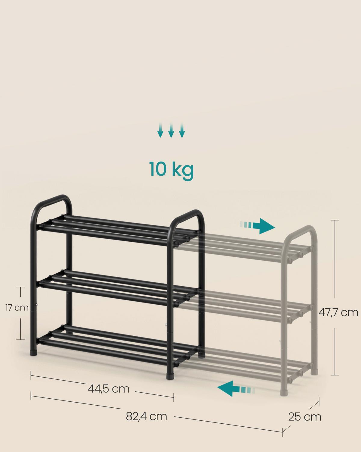 Schuhregal Metall/Carbonstahl,Schwarz - Schwarz, Basics, Metall (44,5/47,7/25cm)
