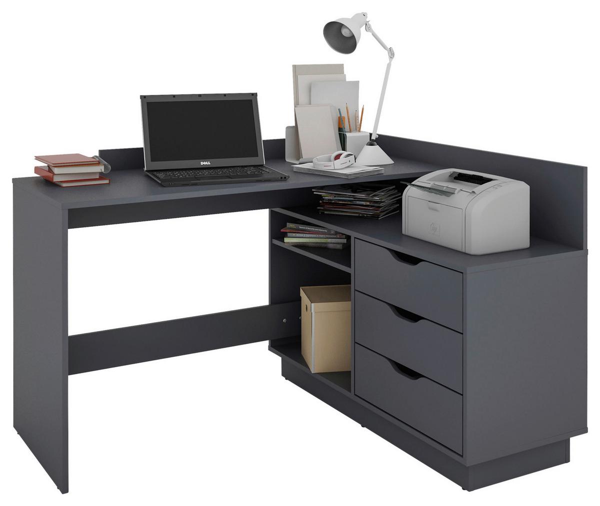 Eckschreibtisch Mit Stauraum B 129 Cm H 83,5 Cm Belfast - Anthrazit, Basics, Holzwerkstoff (129/83,5/105cm) - MID.YOU