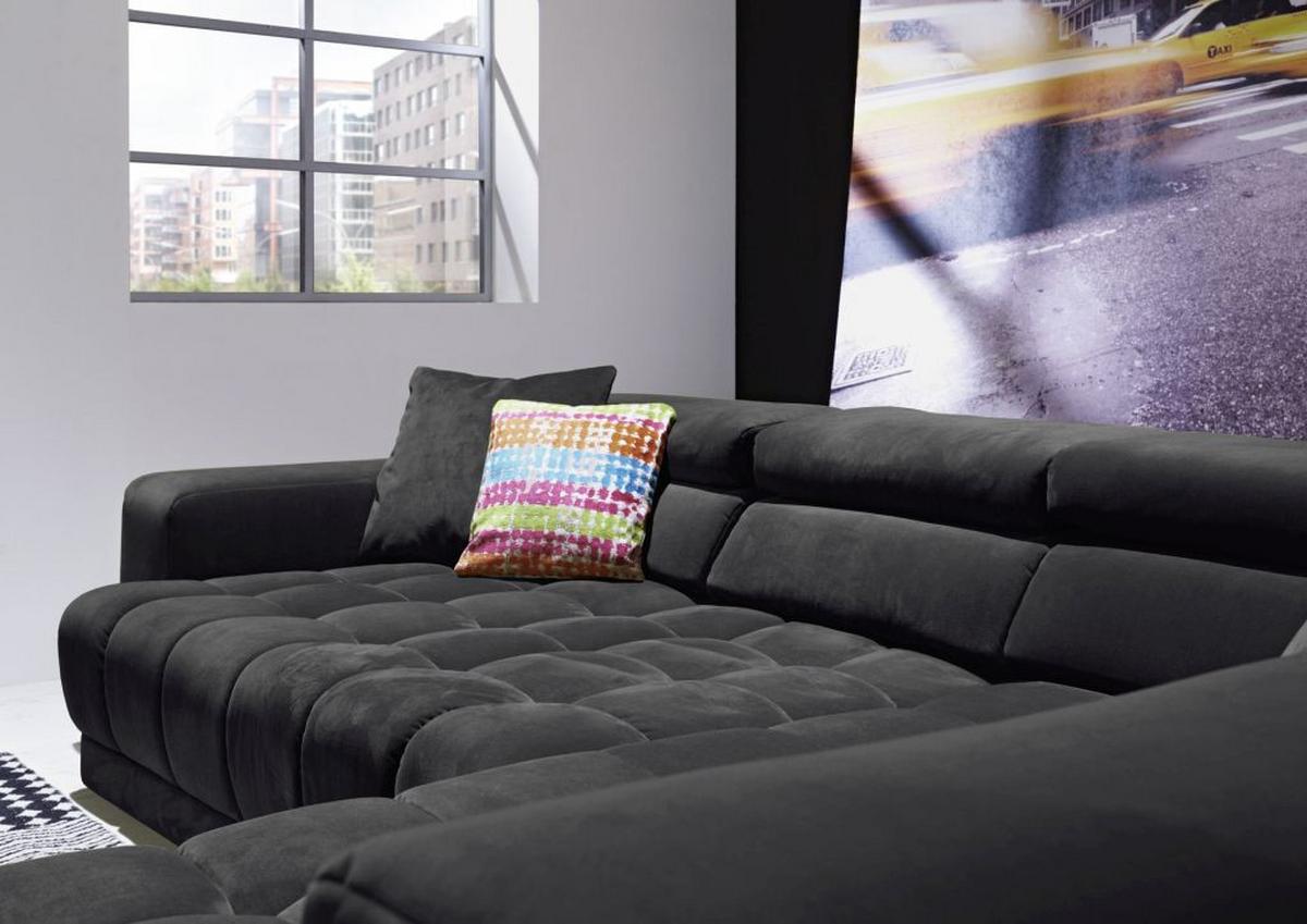 Rohová sedačka IBA, pravá, antracitová, s funkciami - antracitová/strieborná, Lifestyle, kov/textil (323/222cm) - Premium Living