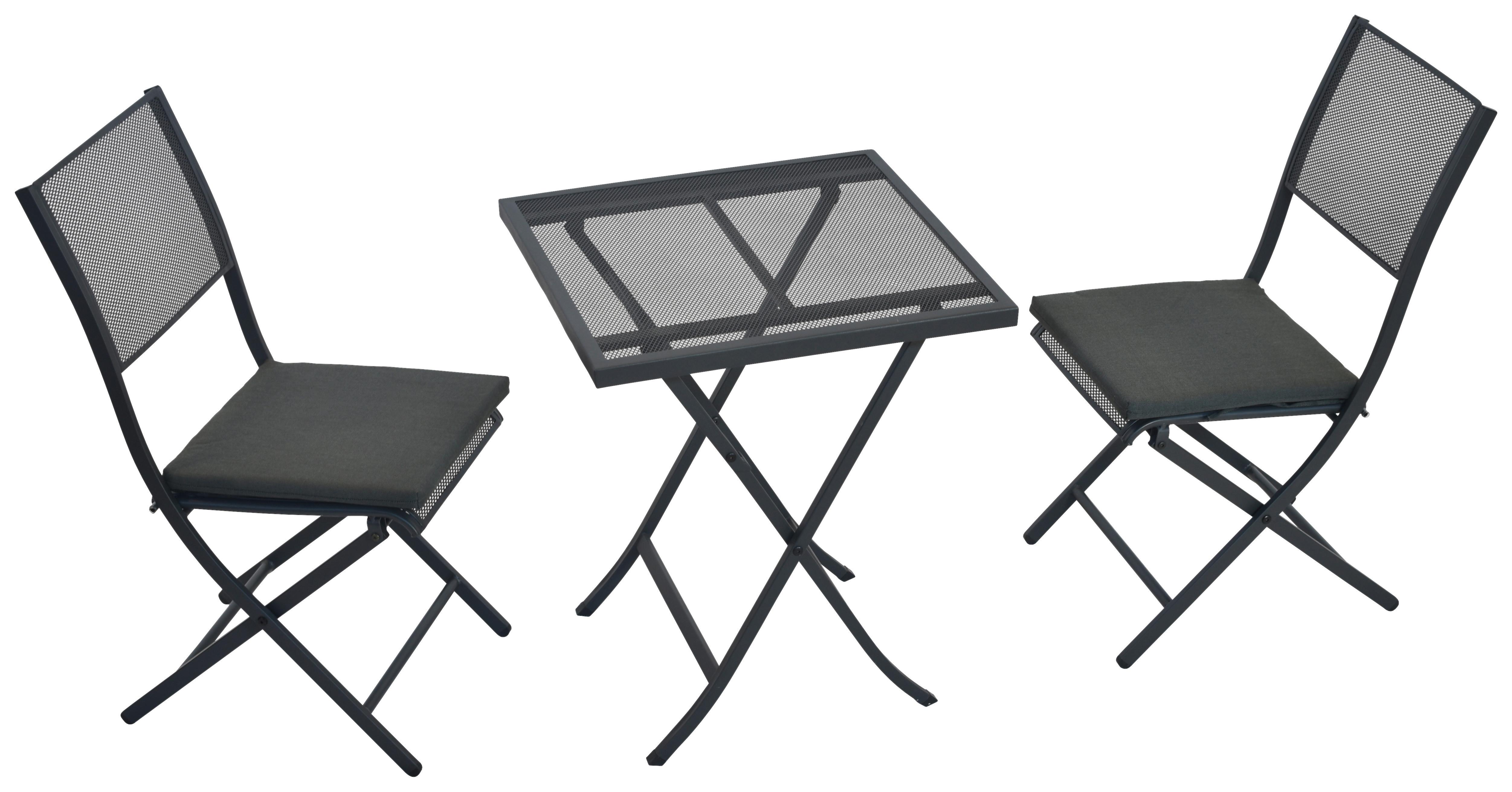 Balkonset Samos Set 5tlg. - Graphitfarben/Grau, MODERN, Kunststoff/Metall - Gardenson