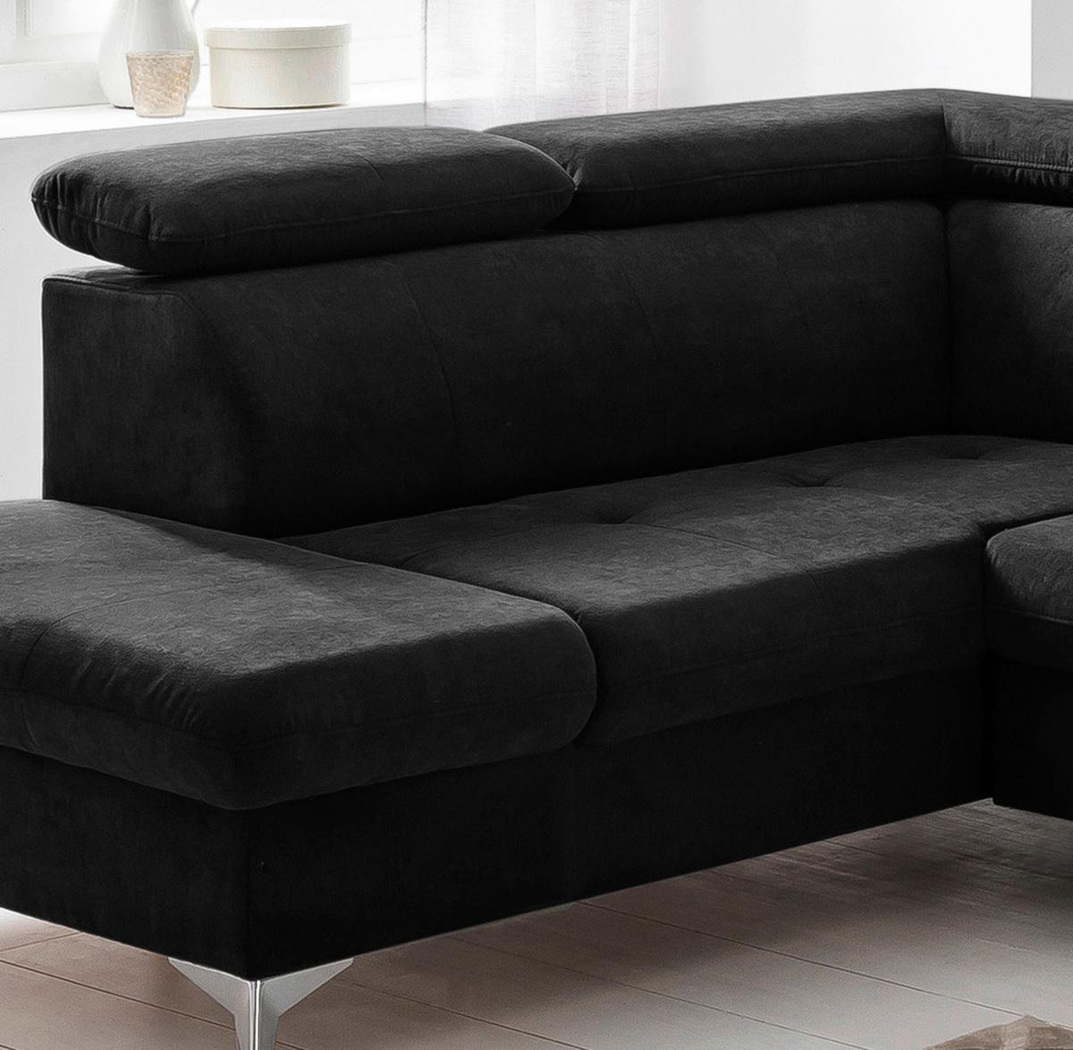 Ecksofa Mit Schlaffunktion Und Bettkasten Gisele Schwarz - Chromfarben/Schwarz, KONVENTIONELL, Textil (209/256cm) - Livetastic
