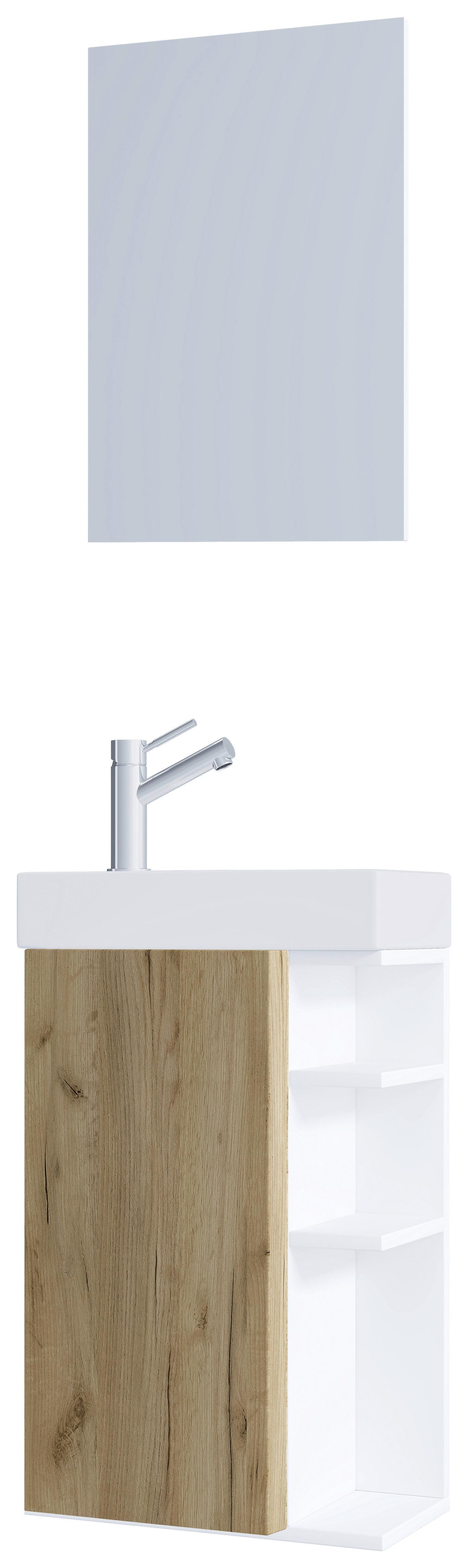 Gästebad Lumia - Honigeiche/Weiß, MODERN, Glas/Keramik (40cm) - MID.YOU