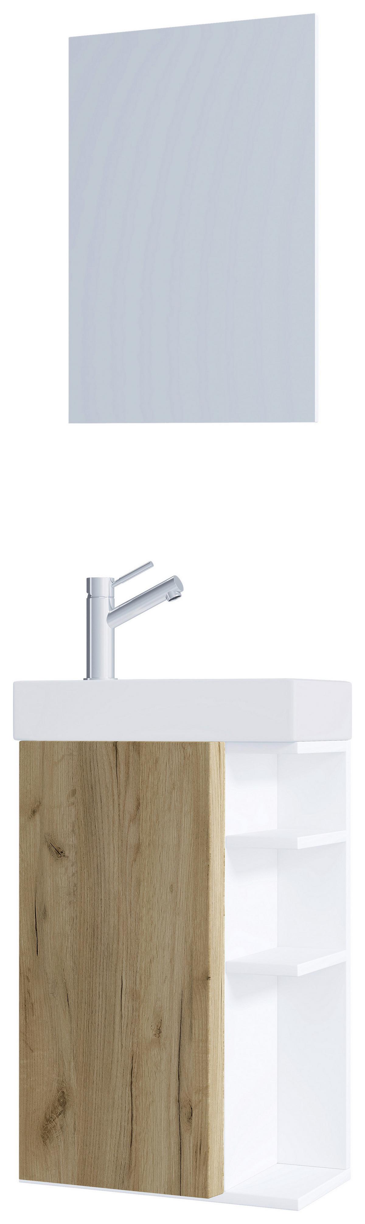 Gästebad Lumia - Honigeiche/Weiß, MODERN, Glas/Keramik (40cm) - MID.YOU