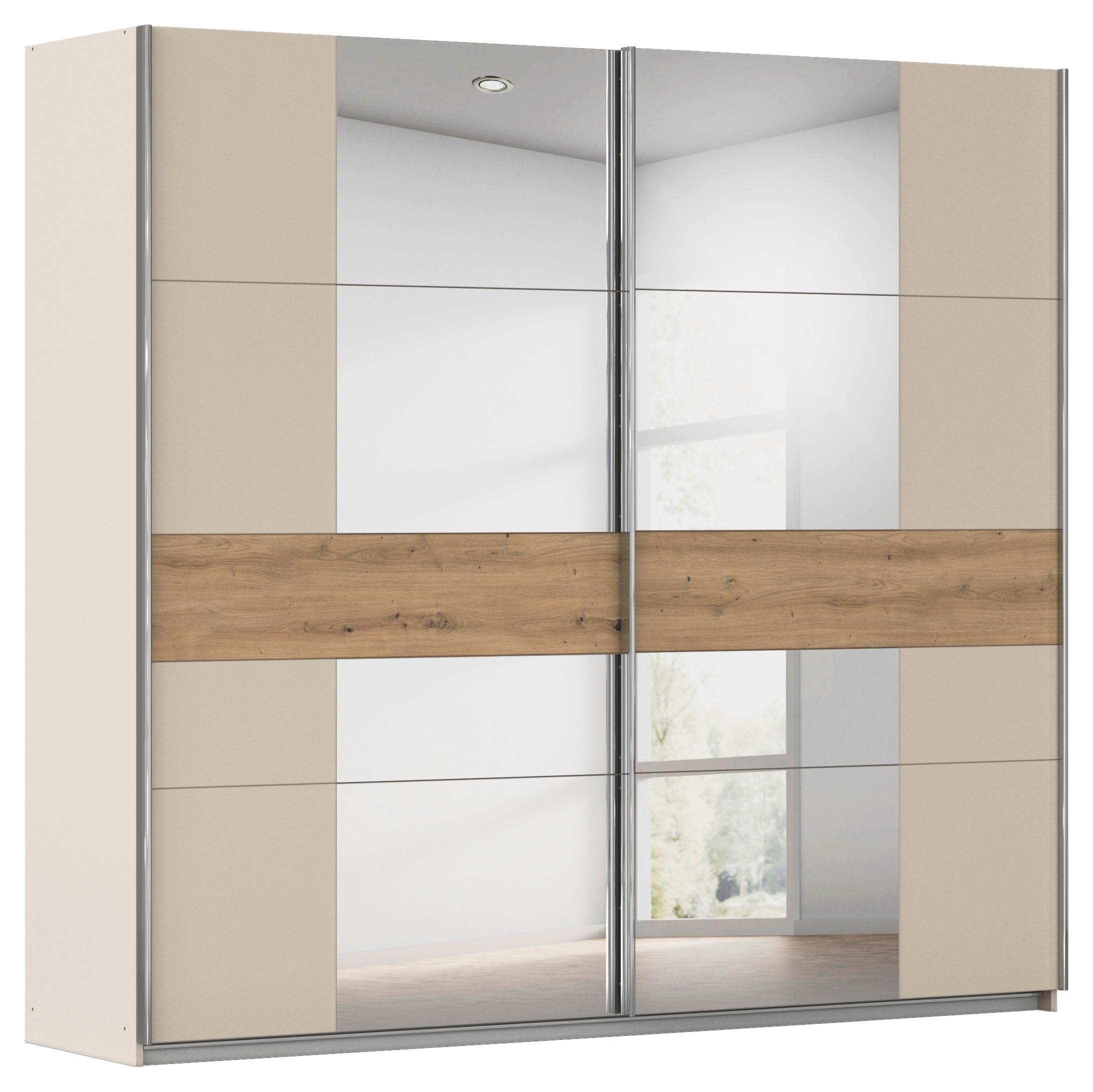 Schwebetürenschrank Mit Spiegel 226cm Calisto Champagner/eiche - Champagner/Silberfarben, Trend, Holzwerkstoff (226/210/62cm) - Luca Bessoni