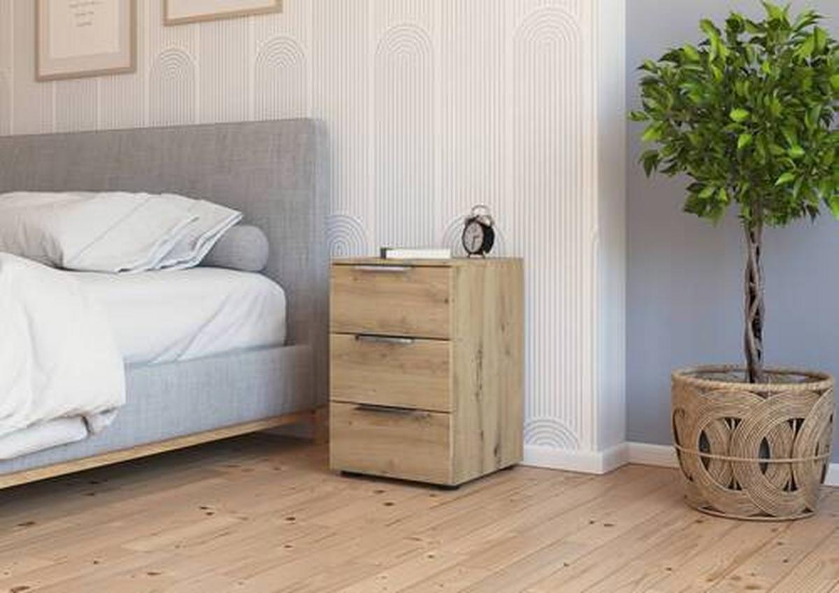 Nachtkästchen Eiche Artisan H: 61 cm Flipp - Chromfarben/Schwarz, MODERN, Holzwerkstoff (40/61/42cm) - Rauch Möbel