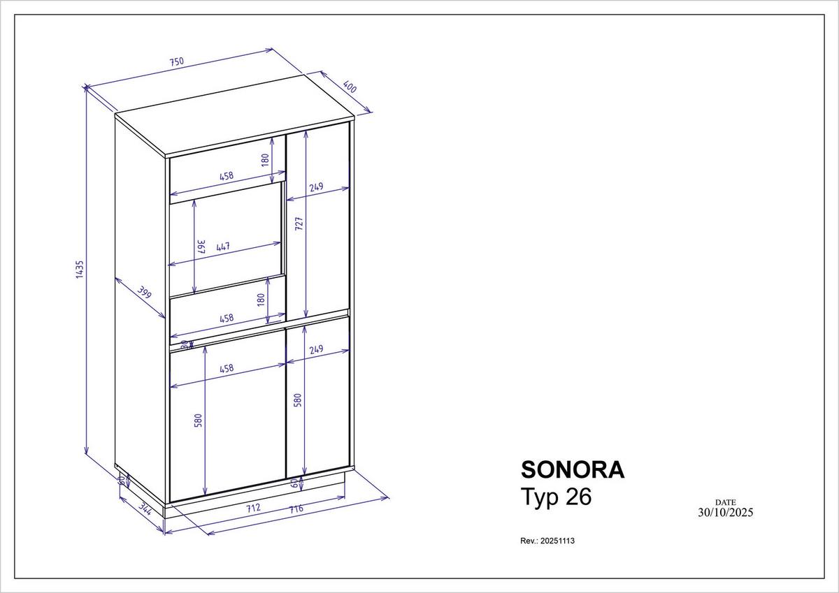 Vitrine Sonora Kaschmir/Eiche B: 75cm - Kaschmir/Eiche Artisan, Design, Glas/Holzwerkstoff (75/144/40cm) - MID.YOU