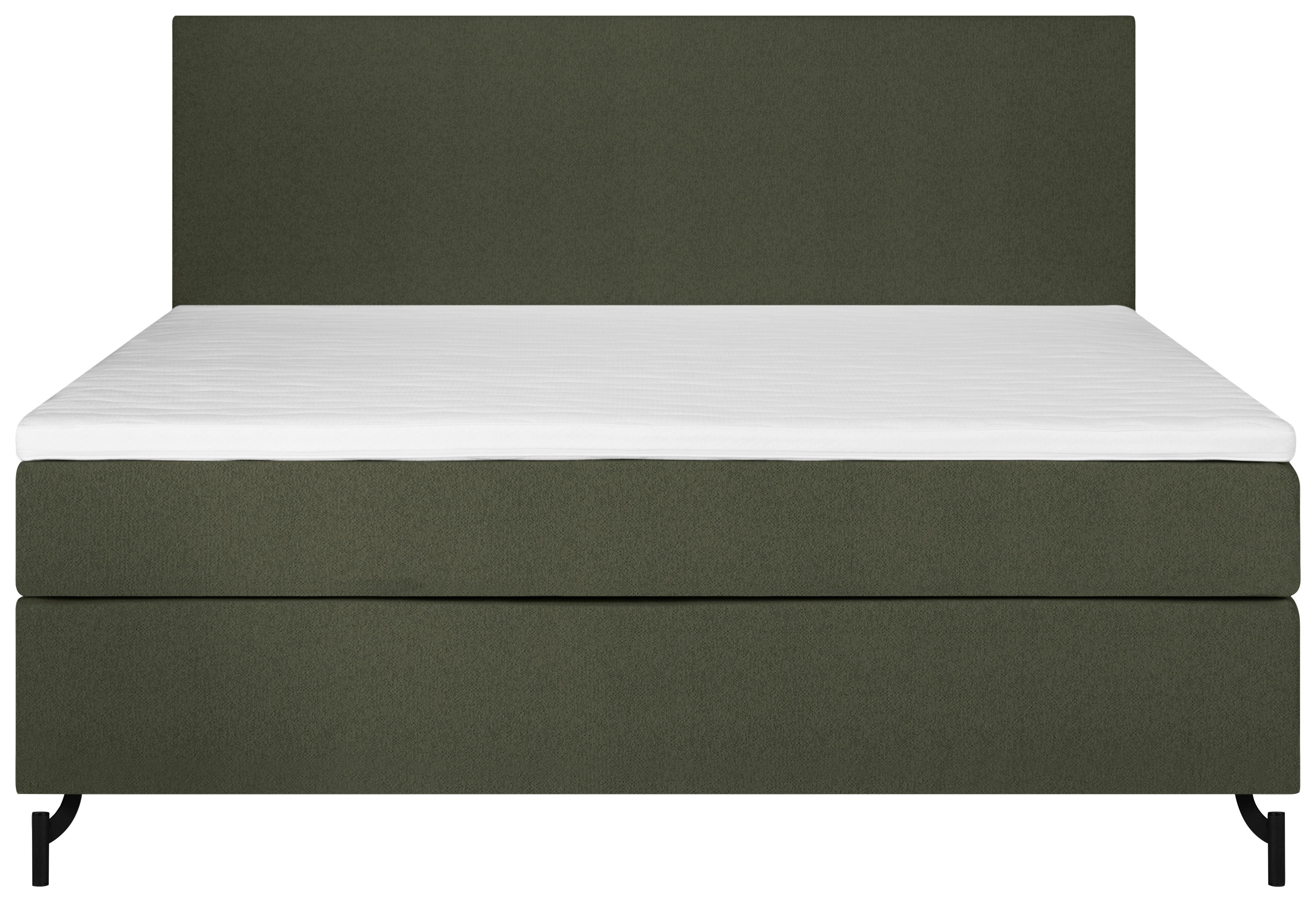 Boxspringbett Linz 140x200 cm D.grün inkl. Topper - Dunkelgrün/Schwarz, MODERN, Textil (140/200cm) - MID.YOU