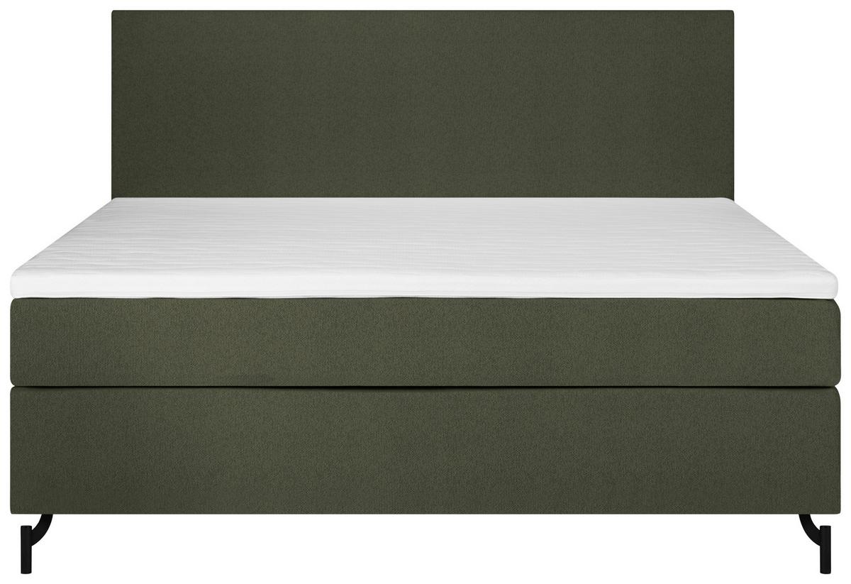 Boxspringbett Linz 140x200 cm D.grün inkl. Topper - Dunkelgrün/Schwarz, MODERN, Textil (140/200cm) - MID.YOU