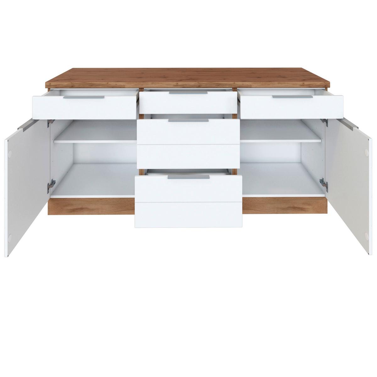 Küchenunterschrank Florenz B: 180 Cm Weiß/eichefarben - Eiche Wotan/Weiß, Design, Holzwerkstoff (180/86/60cm) - Held
