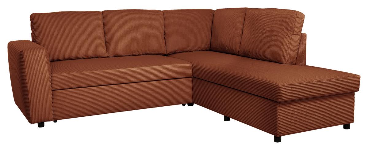 Ecksofa mit Schlaffunktion Toulouse terracotta, 224x206cm - Terracotta/Schwarz, Trend, Holz/Holzwerkstoff (224/206cm)