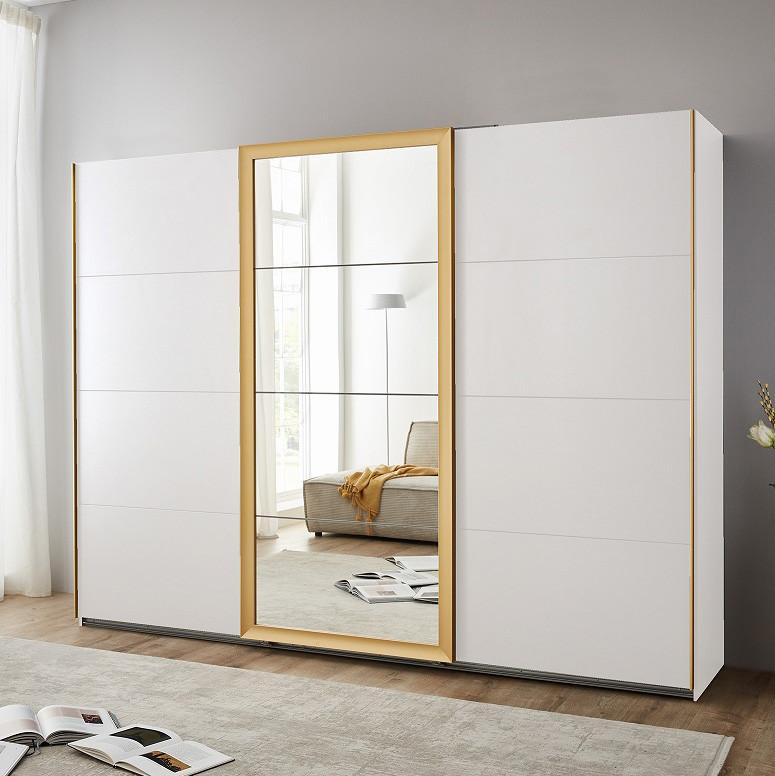 Šatníková skriňa KATAR - biela/zlatá, Modern, kov/kompozitné drevo (225/208/64cm) - Mömax