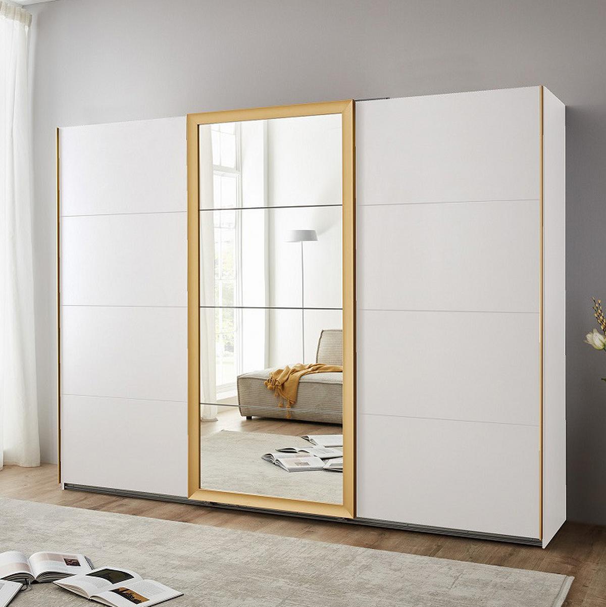 Šatní skříň KATAR - bílá/barvy zlata, Moderní, kov/kompozitní dřevo (225/208/64cm) - Mömax