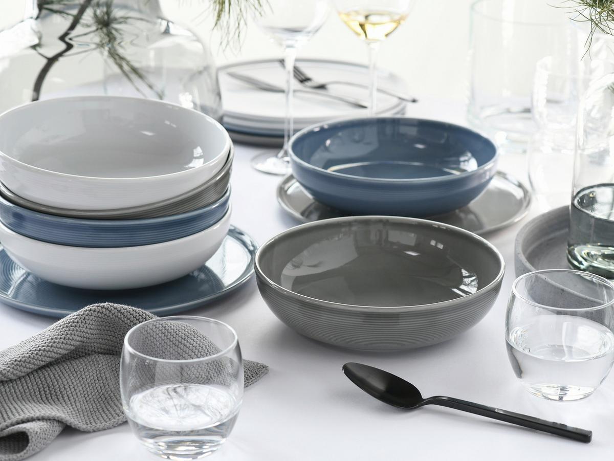 Tafelservice 12-teilig. Porzellan, multicolor - Graublau/Weiß, Basics, Keramik - Creatable