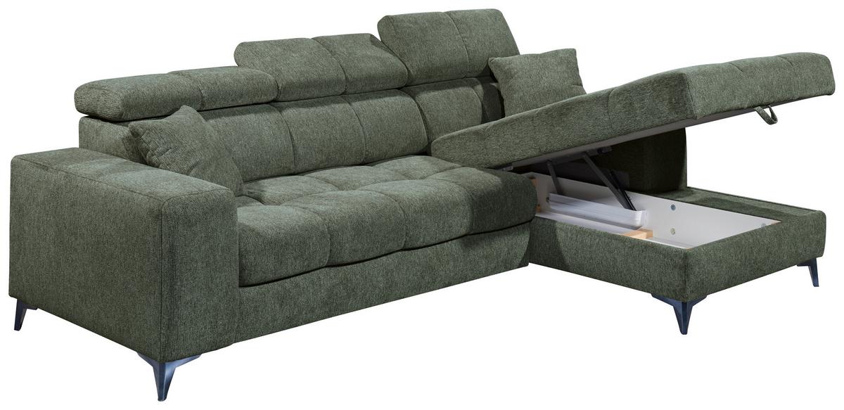 Ecksofa Sydney Dunkelgrün S: 268/172 Cm - Dunkelgrün/Schwarz, KONVENTIONELL, Textil (268/172cm) - MID.YOU