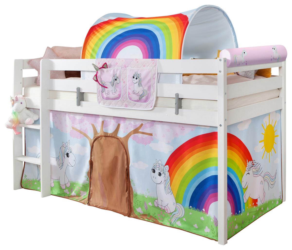 Hochbett Malte Weiß Inkl. Rollrost, Tunnel, 90x200 Cm - Weiß/Naturfarben, Natur, Holz (90/200cm) - MID.YOU