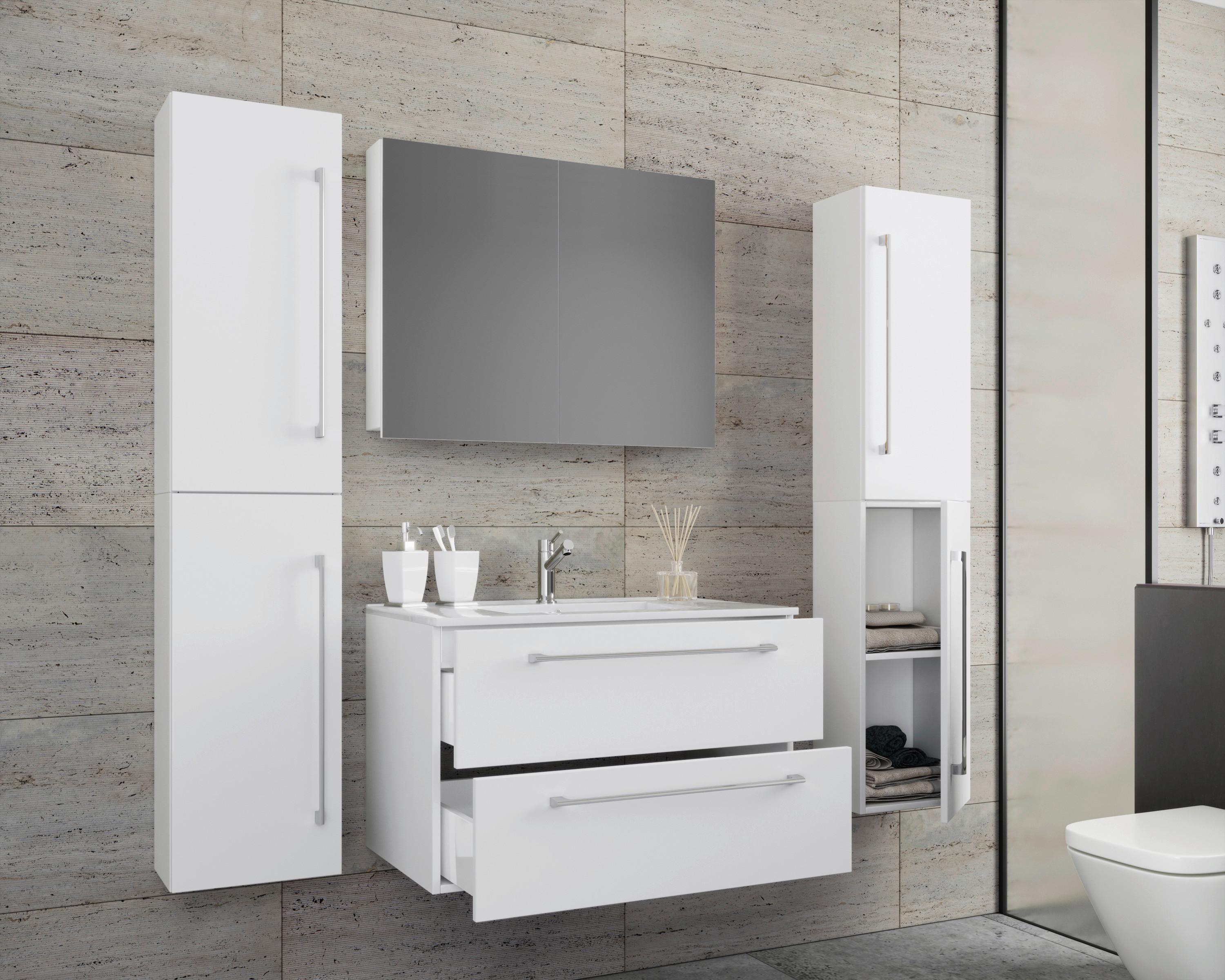 Badezimmer Badinos 5-Teilig Weiß B: 146 cm - Weiß, MODERN, Keramik/Holzwerkstoff (147cm) - MID.YOU