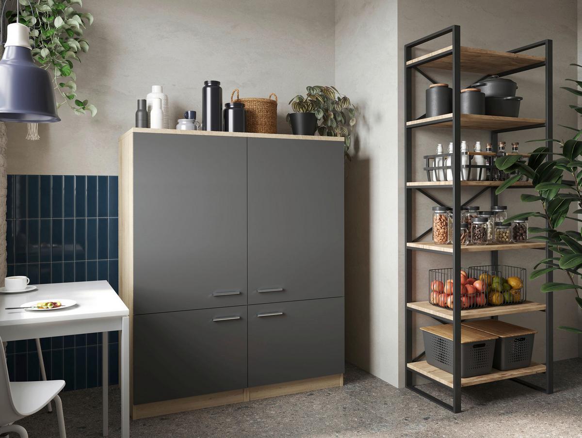 Hochschrank Merle Grau/Eiche Dekor B:120cm - Eichefarben/Grau, Basics, Holzwerkstoff (120/144,9/60cm) - Respekta