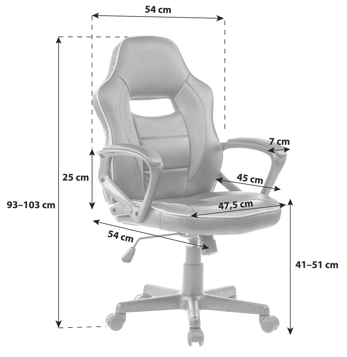 Chefsessel Oliver Mit Armlehnen Lederlook Schwarz - Schwarz/Grau, MODERN, Kunststoff/Textil (54/103/54cm)