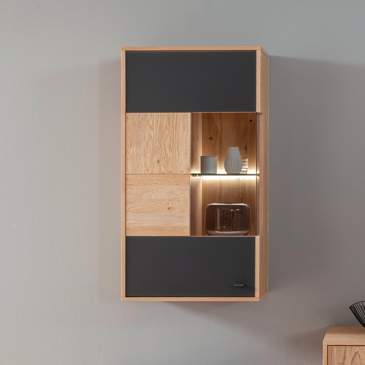Wohnkombination teilmassiv 2tlg. Valencia Anthrazit/Eiche - Eiche Bianco/Anthrazit, Design, Glas/Holz (306/198/50cm) - MID.YOU