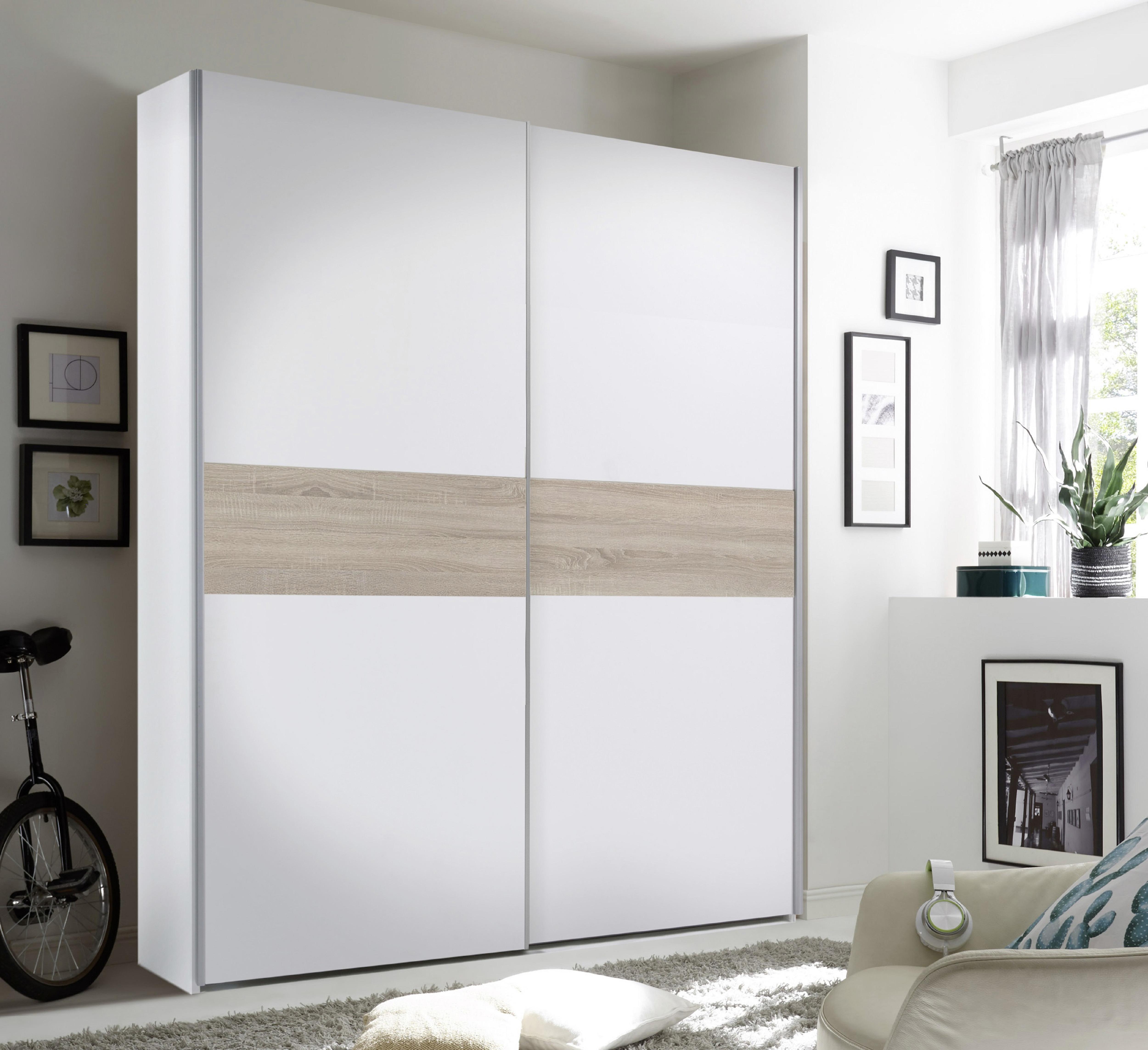 Schwebetürenschrank Weiß/Eiche