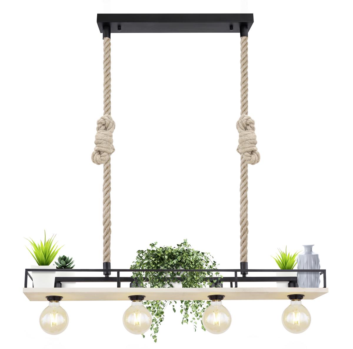 Hängeleuchte H: 120 cm 4-Flammig - Schwarz/Braun, Basics, Naturmaterialien/Holz (95/15/120cm) - Globo