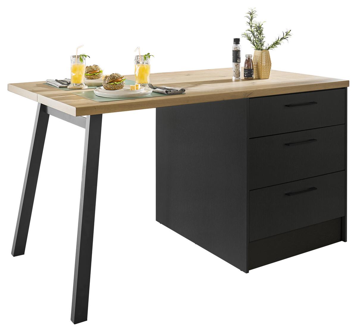 Kuchyňský ostrůvek TURIN TURIN I 150 - černá/dub artisan, Moderní, kov/kompozitní dřevo (150/91/90cm)
