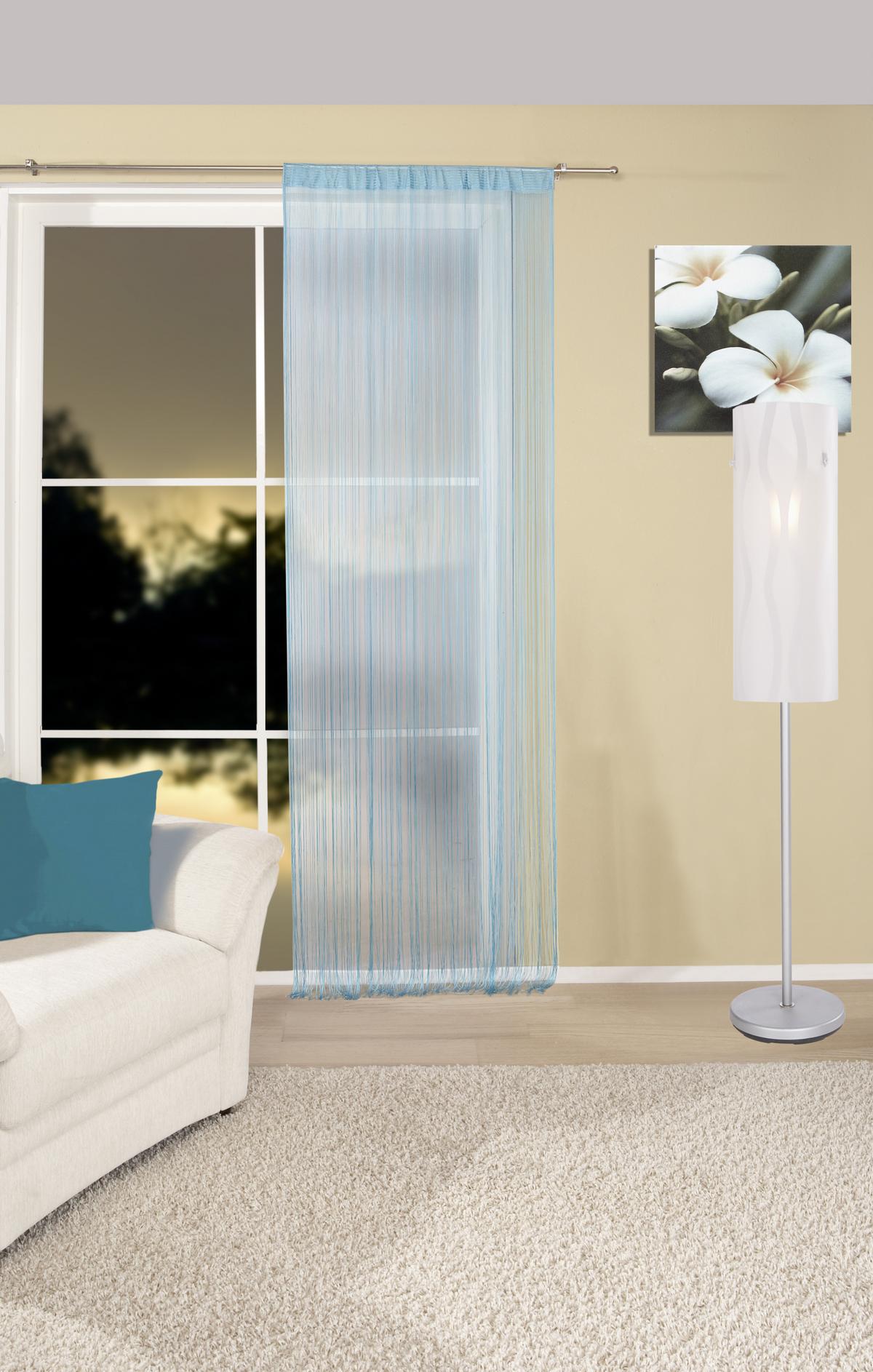 Fadenvorhang + Stangendurchzug Marietta 90x245 cm Aqua - Hellblau, KONVENTIONELL, Textil (90/245cm) - Ondega